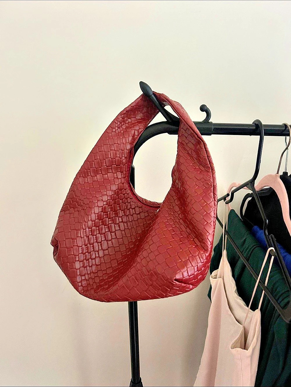 Textured Hobo Bag in Red Like New
